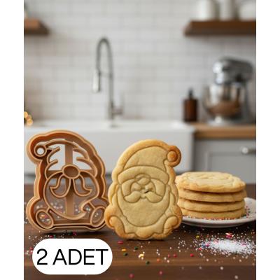 2Li Bıyıklı Mini Noel Cücesi Kurabiye Kalıbı Şapkalı Gnome Çift Parça Şeker Oyun Hamuru Kesici 