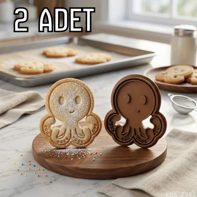 2Li Sevimli Ahtapot Hamur Şekillendirici Kurabiye Kalıbı Oyun Hamuru Kalıbı 9 cm