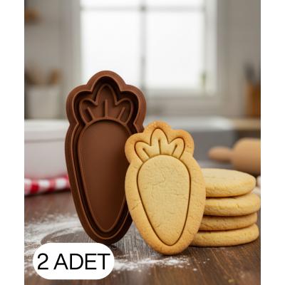 2Li Sevimli Havuç Kurabiye Kalıbı Çift Parça Hamur Kesici, Şeker Hamuru ve Oyun Hamuru İçin