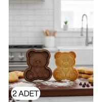 2Li Sevimli Yavru Ayı Figürlü Kurabiye Kalıbı ve Hamur Kesici Şeker Oyun Hamuru İçin İki Parça 