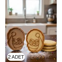 2Li Yuvarlak Çerçeveli Noel Baba Hamur Şekillendirici Kalıp Kurabiye ve Hamur Kesici Seti