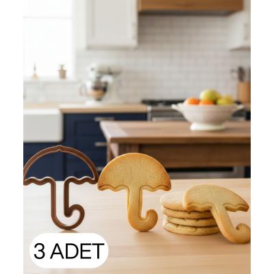 3Lü Şemsiye Figürlü Kurabiye Kalıbı ve Hamur Kesici Şeker ve Oyun Hamuru İçin Tek Parça Kalıp