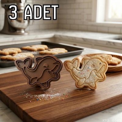 3Lü Sevimli Yunus Hamur Şekillendirici Kurabiye Kalıbı Oyun Hamuru Kalıbı 9 cm