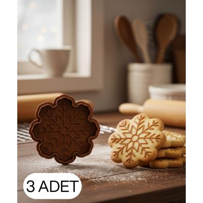 3Lü  Kar Tanesi Kurabiye Kalıbı Çift Parça Hamur Kesici, Şeker Hamuru ve Oyun Hamuru İçin