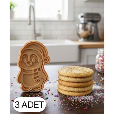 3Lü Atkılı Noel Pengueni Şekillendirici Kalıp Kurabiye Hamur Kesici Seti