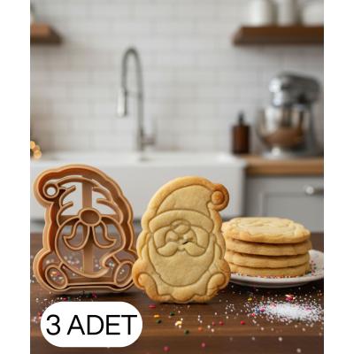 3Lü Bıyıklı Mini Noel Cücesi Kurabiye Kalıbı Şapkalı Gnome  Çift Parça Şeker Oyun Hamuru Kesici 