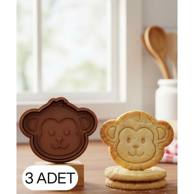3Lü Gülümseyen Maymun Yüzü Kurabiye Kalıbı Çift Parça Hamur Kesici Şeker ve Oyun Hamuru İçin