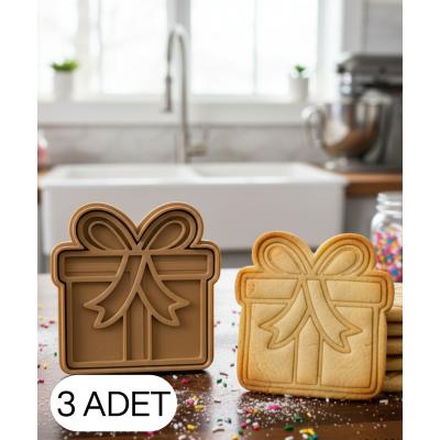 3Lü Hediye Kutusu Gift Box Şekillendirici Kalıp Kurabiye Hamur Kesici Oyun ve Şeker Hamuru Seti