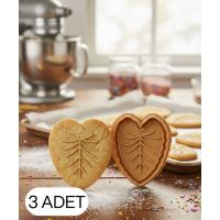 3Lü İnce Damar Kalp Yaprak Şekillendirici Kalıp Kurabiye Hamur Kesici Oyun ve Şeker Hamuru Seti