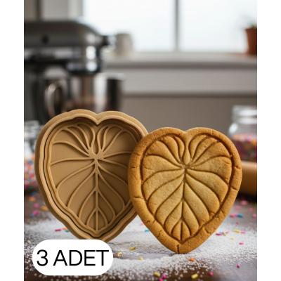 3Lü Kalp Yaprak Şekillendirici Kalıp Kurabiye Hamur Kesici Oyun ve Şeker Hamuru Seti