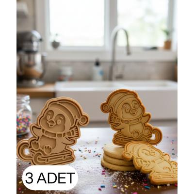 3Lü Kar Kızağında Penguen Noel Şekillendirici Kalıp Kurabiye Hamur Kesici Seti