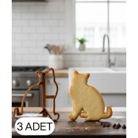 3Lü Kedi Figürlü Midi Boy Kurabiye Kalıbı Hamur Kesici Şeker ve Oyun Hamuru İçin Tek  Parça