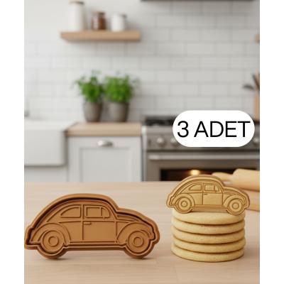 3Lü Klasik Araba Figürlü Kurabiye Kalıbı Hamur Kesici Şeker Hamuru ve Oyun Hamuru İçin