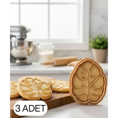 3Lü Monstera Yaprak Şekillendirici Kalıp Kurabiye Hamur Kesici Oyun ve Şeker Hamuru Seti