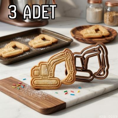 3Lü Paletli Ekskavatör Hamur Şekillendirici Kurabiye Kalıbı Oyun Hamuru Kalıbı 8 cm