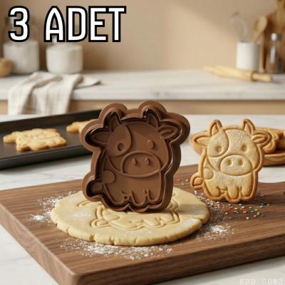 3Lü Sevimli İnek Figürlü Hamur Şekillendirici Kurabiye Kalıbı Oyun Hamuru Kalıbı 8 cm
