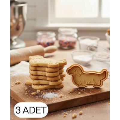 3Lü Sevimli Köpek Şekillendirici Kalıp Kurabiye Hamur Kesici Oyun ve Şeker Hamuru Seti