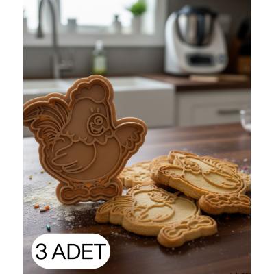 3Lü Sevimli Tavuk Şekillendirici Kalıp Kurabiye Hamur Kesici Oyun ve Şeker Hamuru Seti