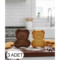 3Lü Sevimli Yavru Ayı Figürlü Kurabiye Kalıbı ve Hamur Kesici Şeker Oyun Hamuru İçin İki Parça 