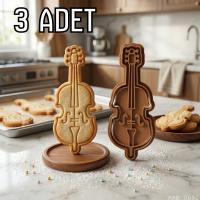 3Lü Viyolonsel Figürlü Hamur Şekillendirici Kurabiye Kalıbı Oyun Hamuru Kalıbı 10 5 cm
