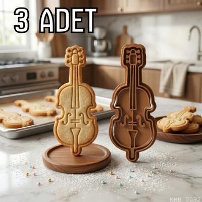 3Lü Viyolonsel Figürlü Hamur Şekillendirici Kurabiye Kalıbı Oyun Hamuru Kalıbı 10 5 cm