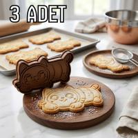3Lü Yatan Sevimli Kedi Hamur Şekillendirici Kurabiye Kalıbı Oyun Hamuru Kalıbı 7 cm