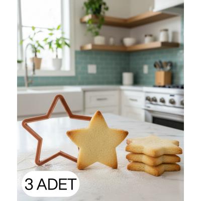 3Lü Yıldız Figürlü Kurabiye Kalıbı ve Hamur Kesici Şeker ve Oyun Hamuru İçin Tek Parça Kalıp