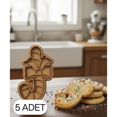 5Li Fiyonk Detaylı Noel Şekeri Baston Şekillendirici Kalıp Kurabiye Hamur Kesici Seti
