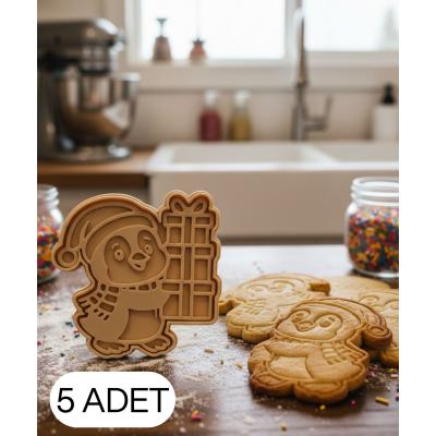 5Li Hediye Tutan Penguen Şekillendirici Kalıp Kurabiye Hamur Kesici Oyun ve Şeker Hamuru Seti