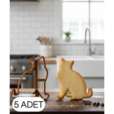 5Li Kedi Figürlü Midi Boy Kurabiye Kalıbı Hamur Kesici Şeker ve Oyun Hamuru İçin Tek  Parça
