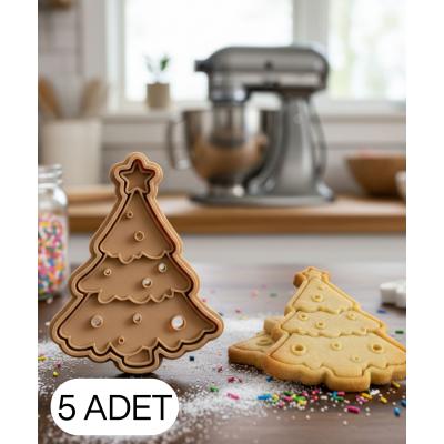 5Li Noel Ağacı Christmas Tree Şekillendirici Kalıp Kurabiye Hamur Kesici Oyun ve Şeker Hamuru Seti