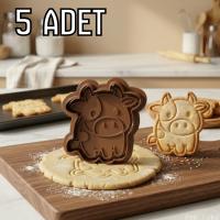 5Li Sevimli İnek Figürlü Hamur Şekillendirici Kurabiye Kalıbı Oyun Hamuru Kalıbı 8 cm