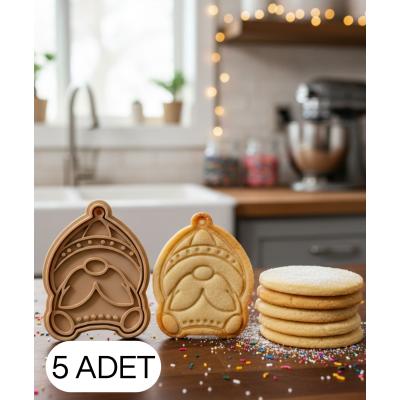 5Li Sevimli Oturan Noel Cücesi Temalı Şekillendirici Kalıp Kurabiye Hamur Kesici Seti