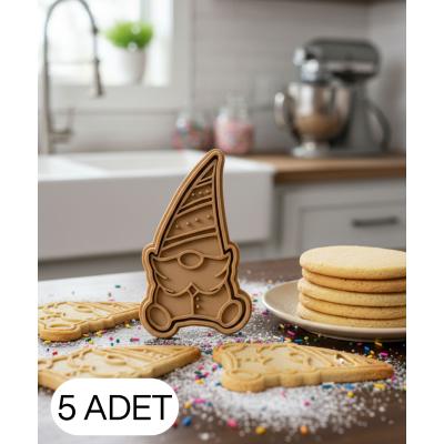 5Li Uzun Şapkalı Noel Cücesi Şekillendirici Kalıp Kurabiye Hamur Kesici Seti