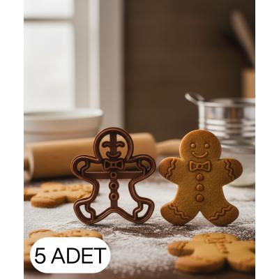 5Li Zencefilli Adam Figürlü Kurabiye Kalıbı Hamur Kesici Şeker ve Oyun Hamuru İçin Tek Parça 