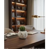 Beyaz Baykuş Figürlü Mini Dekoratif Saksı 6 Cm Masaüstü Ofis Dekoru