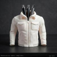 Beyaz Fermuarlı Cepli Deri Ceket Formlu Kalemlik Masaüstü Plastik Düzenleyici