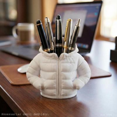 Beyaz Şişme Mont Puf Formlu Büyük Boy Kalemlik Masaüstü Plastik Düzenleyici 