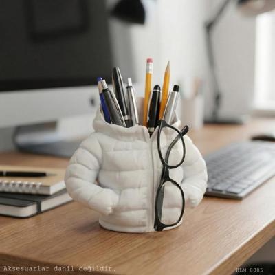 Beyaz Şişme Mont Puf Formlu Büyük Boy Masaüstü ve Ofis Düzenleyici