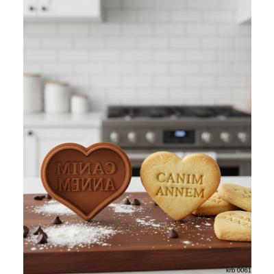 Canım Annem Yazılı Kalp Kurabiye Kalıbı Hamur Kesici Şeker ve Oyun Hamuru İçin İki Parça Kalıp