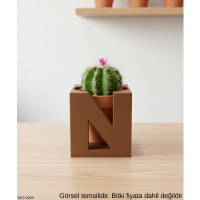 Kahverengi Kişiye Özel Harf Şekilli Mini Dekoratif Saksı