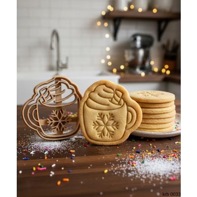 Kartaneli İçecek Kupası Kurabiye Kalıbı Noel Bardak Figürlü Çift Parça Şeker ve Oyun Hamuru Kesici 