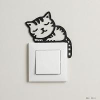 Uyuyan Kedi Figürlü Anahtar Priz Dekoru Siyah Beyaz 