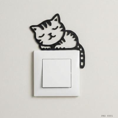 Uyuyan Kedi Figürlü Anahtar Priz Dekoru Siyah Beyaz 