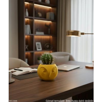 Sarı Baykuş Figürlü Mini Dekoratif Saksı 6 Cm Masaüstü Ofis Dekoru