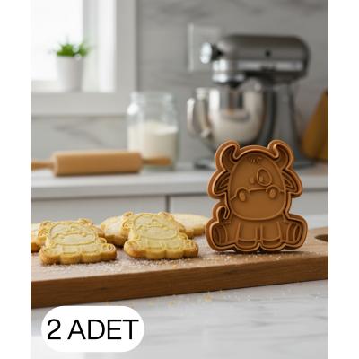 2Li Sevimli İnek Şekillendirici Kalıp Kurabiye Hamur Kesici Oyun ve Seker Hamuru Seti