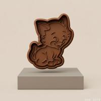 2Li Sevimli Oturan Kedi Hamur Şekillendirici Kurabiye Oyun Hamuru Kalıbı 9 cm