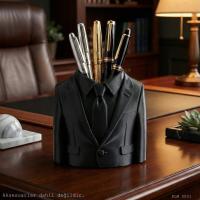 Siyah Ceket Formlu Kravatlı Dekoratif Kalemlik Masaüstü Plastik Düzenleyici