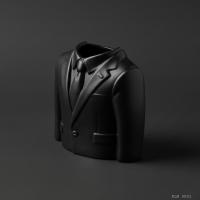 Siyah Ceket Formlu Kravatlı Makyaj Fırçalığı Masaüstü Kozmetik Düzenleyici