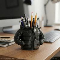 Siyah Şişme Mont Puf Formlu Büyük Boy Kalemlik Masaüstü Plastik Düzenleyici 